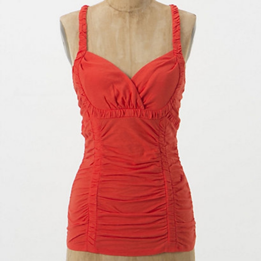 Anthropologie Deletta Orange Ruched Tank Top Cami Sleeveless Size M
